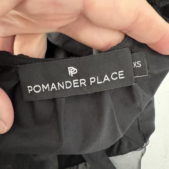Pomander Place by Tuckernuck Tinsley Top Sz S Black Sheer Puff Sleeves Cocktail - Picture 5 of 10